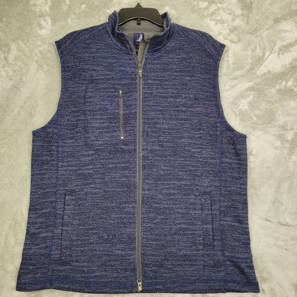 Johnnie-O Men's Large Navy Blue Heather Full Zip Performance Golf Vest Logo